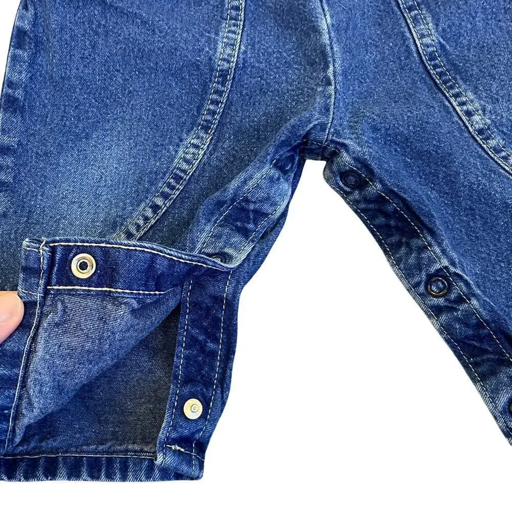 OshKosh Vintage 90s Bubble Leg Bib Style Denim Overalls USA Made Sz 12Mo